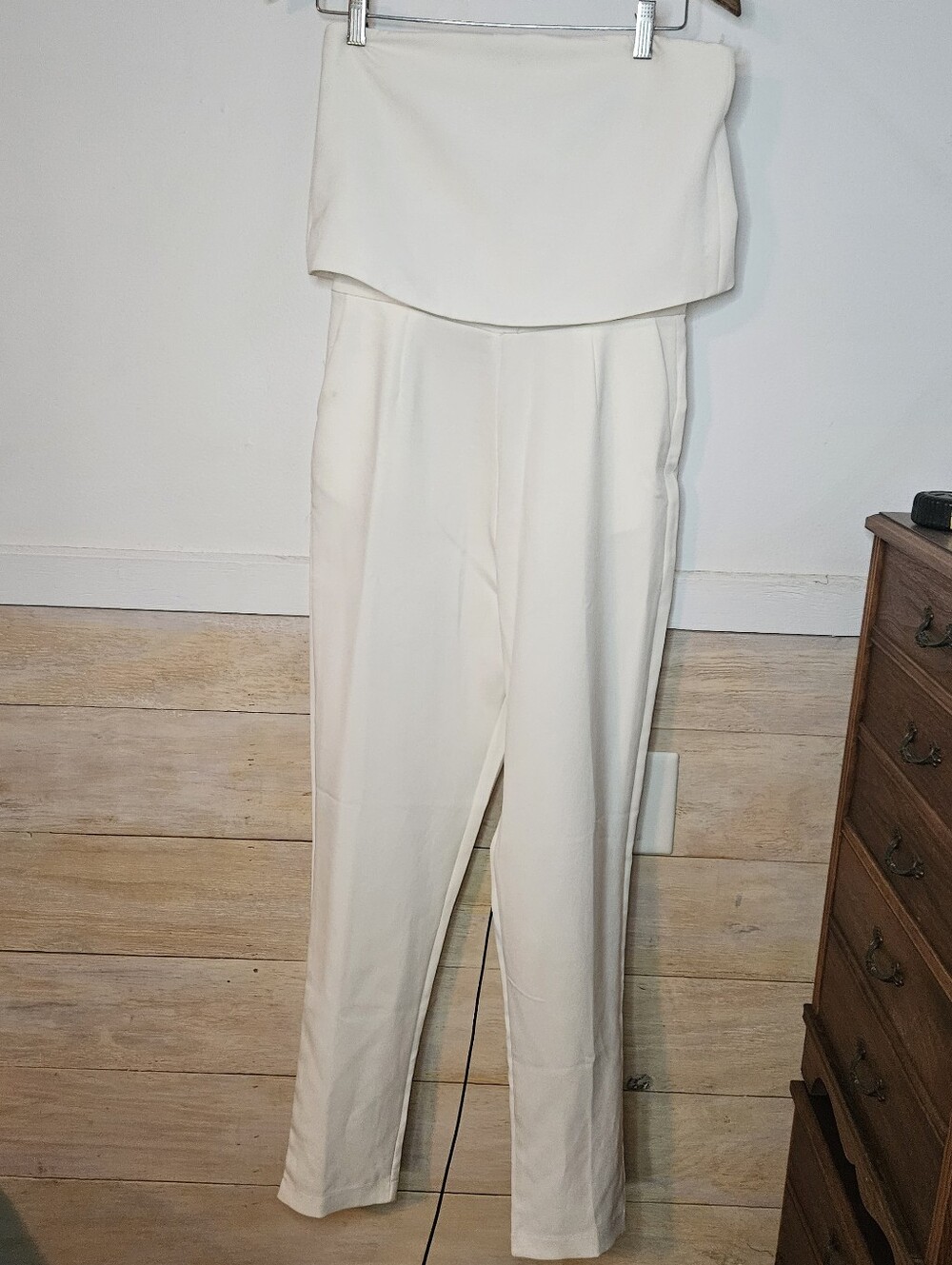 Lavish Alice White Strapless Fold-Over Jumpsuit With Pockets